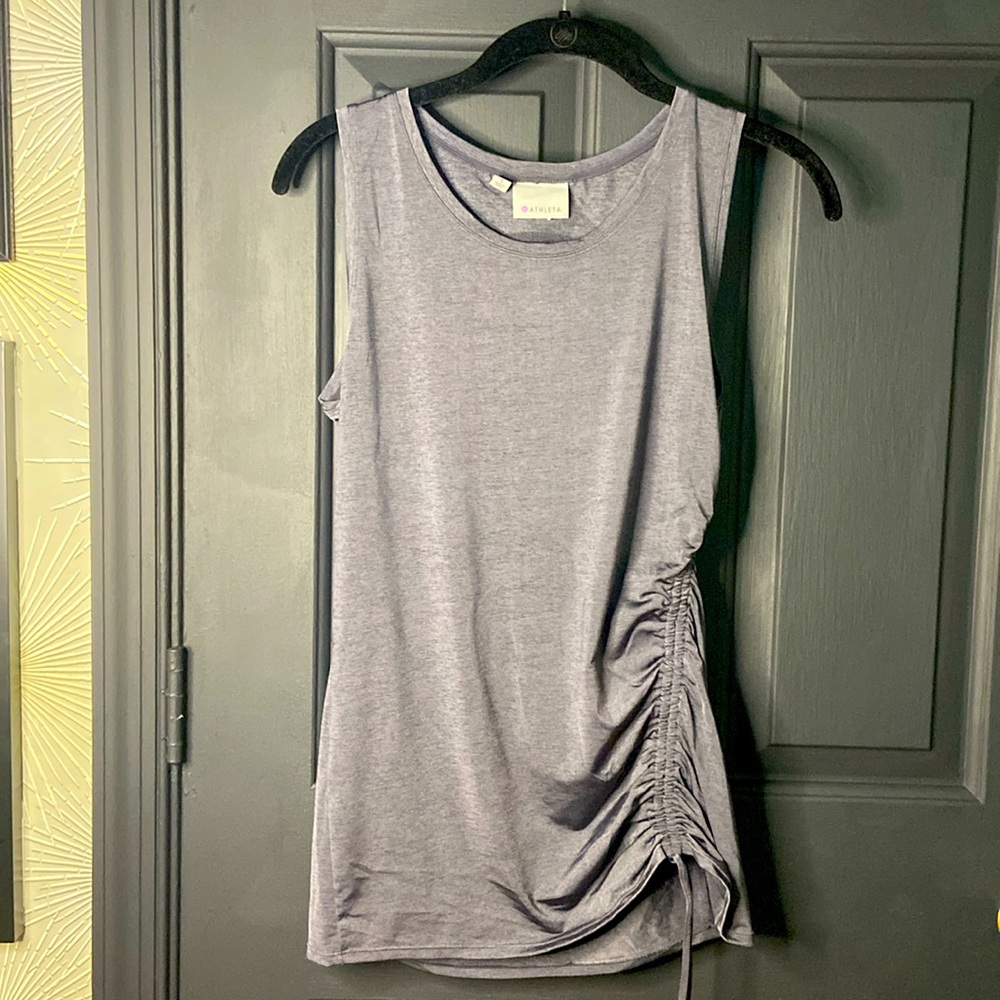 small gray tank Athleta top drawstring side.